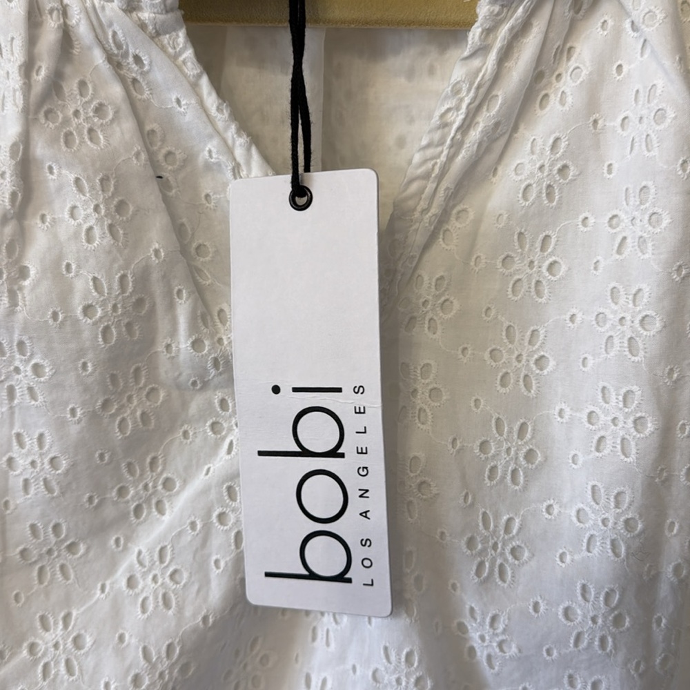 Revolve Bobi Smocked Raglan Short Sleeve Top Eyelet White - Picture 3 of 7
